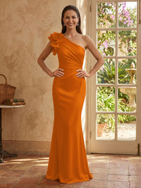 Mermaid One Shoulder Sleeveless Long Mother of the Bride Dresses with Flower