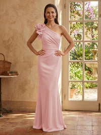 Mermaid One Shoulder Sleeveless Long Mother of the Bride Dresses with Flower
