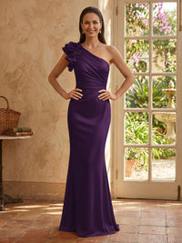 Mermaid One Shoulder Sleeveless Long Mother of the Bride Dresses with Flower