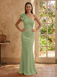 Mermaid One Shoulder Sleeveless Long Mother of the Bride Dresses with Flower