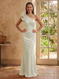 Mermaid One Shoulder Sleeveless Long Mother of the Bride Dresses with Flower