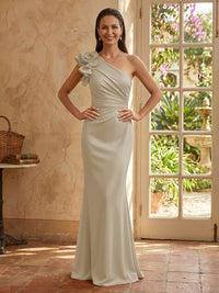 Mermaid One Shoulder Sleeveless Long Mother of the Bride Dresses with Flower