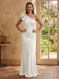 Mermaid One Shoulder Sleeveless Long Mother of the Bride Dresses with Flower