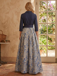A Line V Neck 3/4 Sleeves Long Mother of the Bride Dresses with Bow