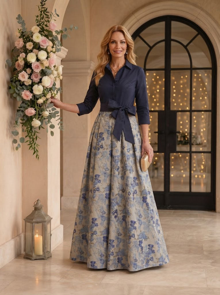 A Line V Neck Long Sleeves Mother of the Bride Dresses with Bow