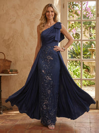 Mermaid One Shoulder Sleeveless Long Mother of the Bride Dresses with Bow
