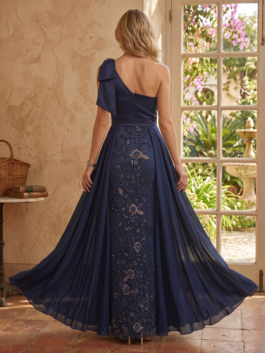 Mermaid One Shoulder Sleeveless Long Mother of the Bride Dresses with Bow