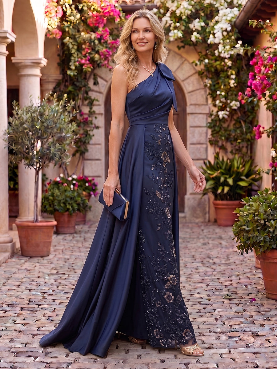 Mermaid One Shoulder Sleeveless Long Mother of the Bride Dresses with Bow