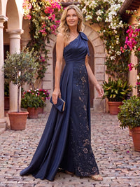 Mermaid One Shoulder Sleeveless Long Mother of the Bride Dresses with Bow