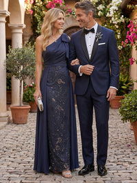 Mermaid One Shoulder Sleeveless Long Mother of the Bride Dresses with Bow