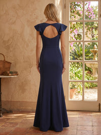 Mermaid Round Neck Short Sleeves Long Mother of the Bride Dresses