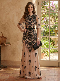Mermaid Boat Neck Half Sleeves Long Mother of the Bride Dresses