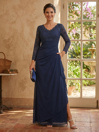 A Line V Neck Long Sleeves Mother of the Bride Dresses with Pockets