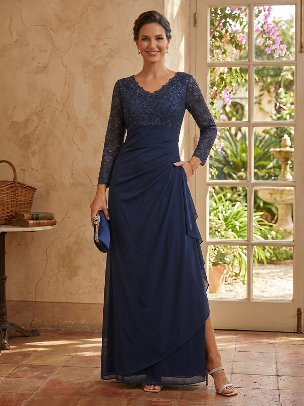 A Line V Neck Long Sleeves Mother of the Bride Dresses with Pockets