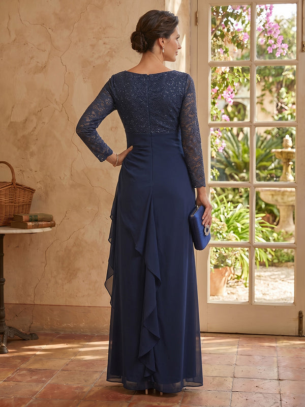 A Line V Neck Long Sleeves Mother of the Bride Dresses with Pockets