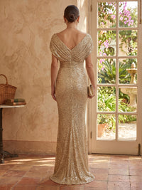 Sequin Mermaid V Neck Sleeveless Mother of the Bride Dresses