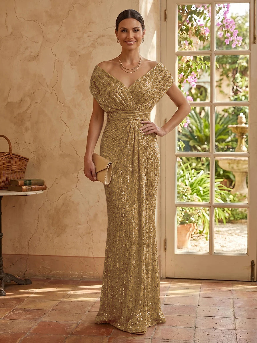 Sequin Mermaid V Neck Sleeveless Mother of the Bride Dresses