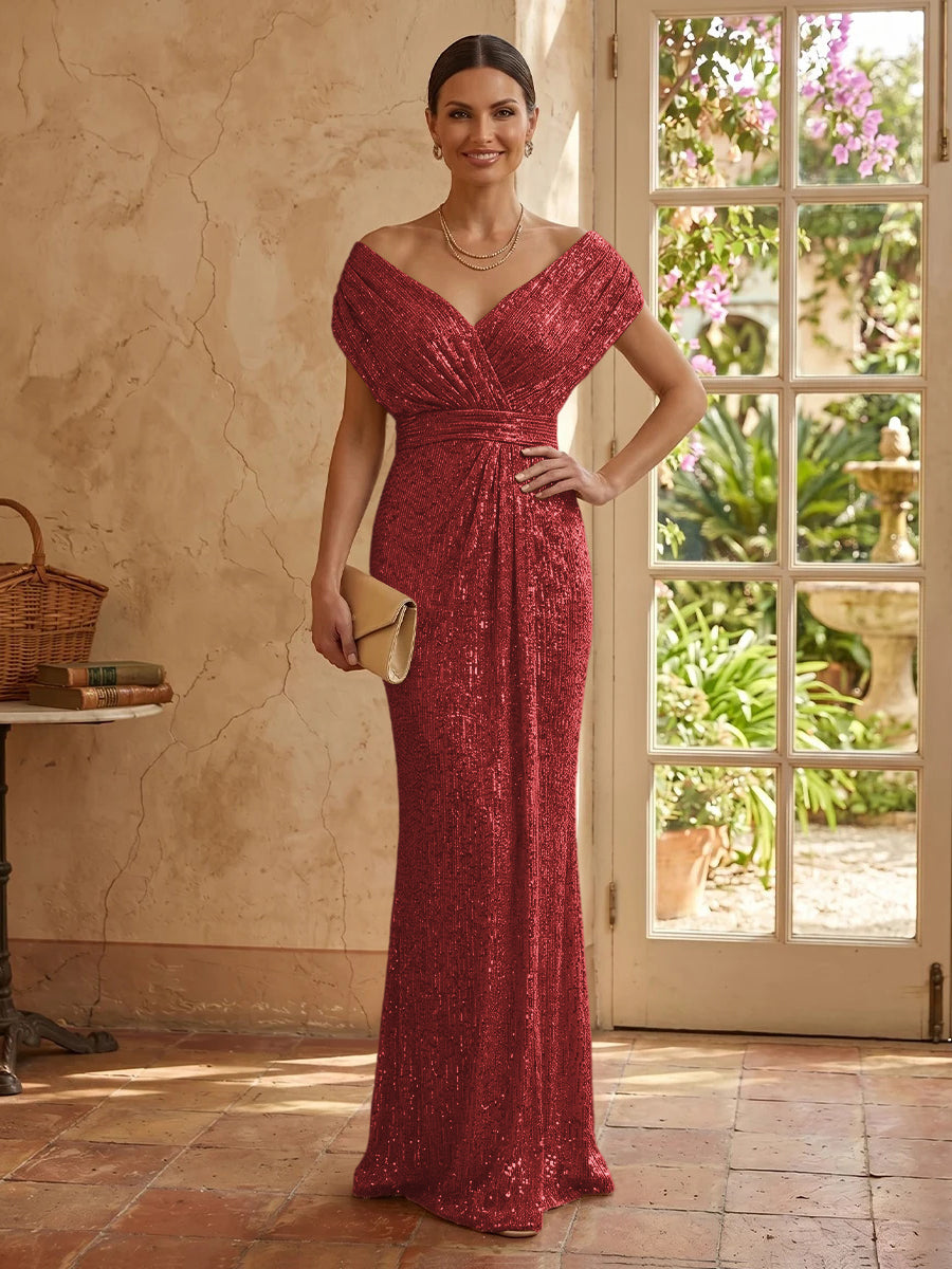 Sequin Mermaid V Neck Sleeveless Mother of the Bride Dresses