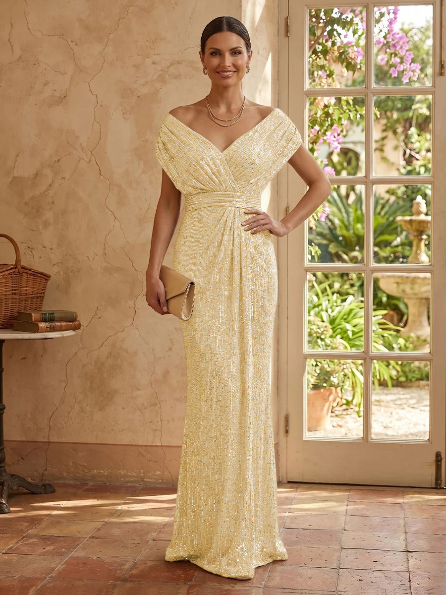Sequin Mermaid V Neck Sleeveless Mother of the Bride Dresses