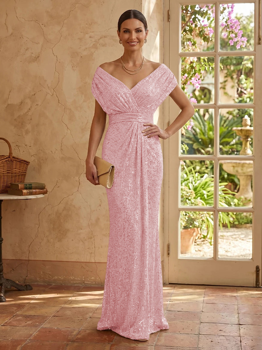 Sequin Mermaid V Neck Sleeveless Mother of the Bride Dresses