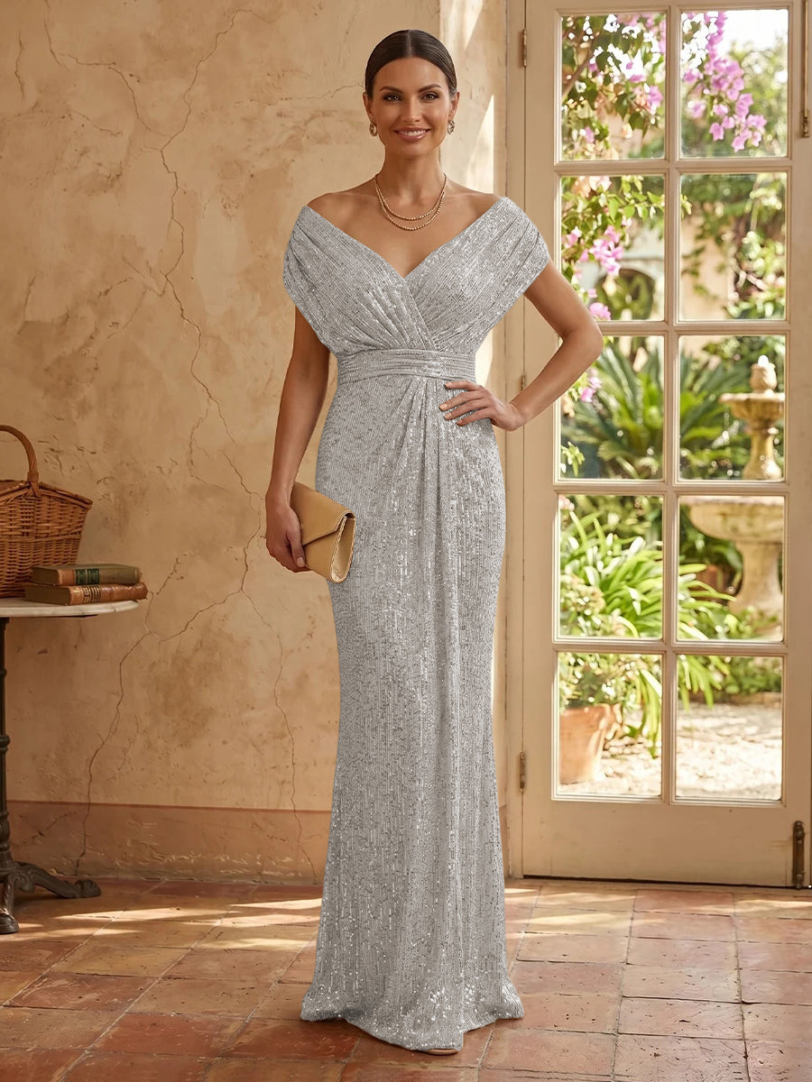 Sequin Mermaid V Neck Sleeveless Mother of the Bride Dresses