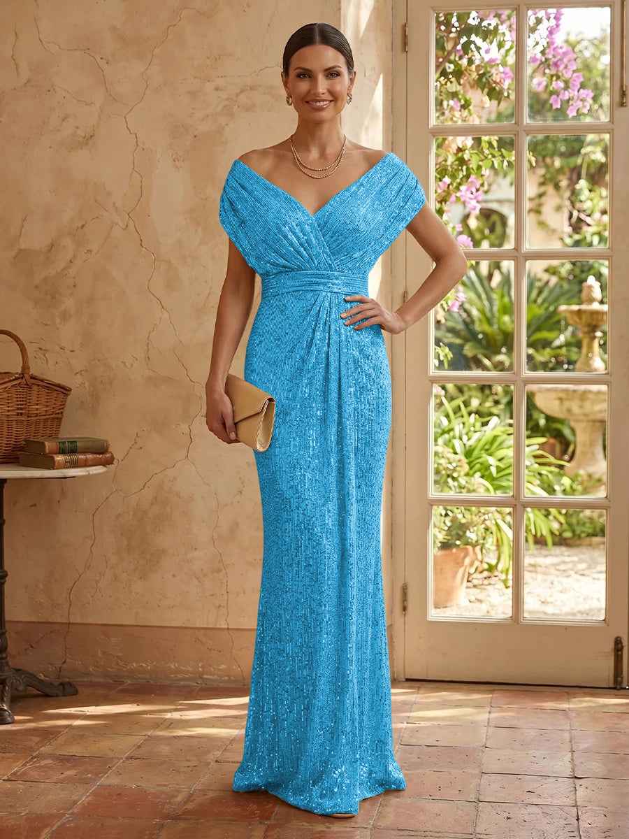 Sequin Mermaid V Neck Sleeveless Mother of the Bride Dresses