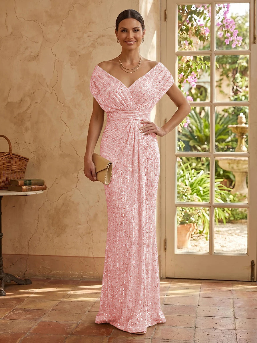 Sequin Mermaid V Neck Sleeveless Mother of the Bride Dresses