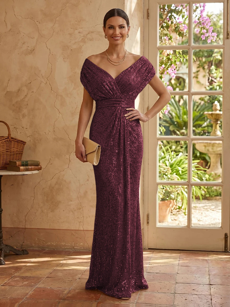 Sequin Mermaid V Neck Sleeveless Mother of the Bride Dresses