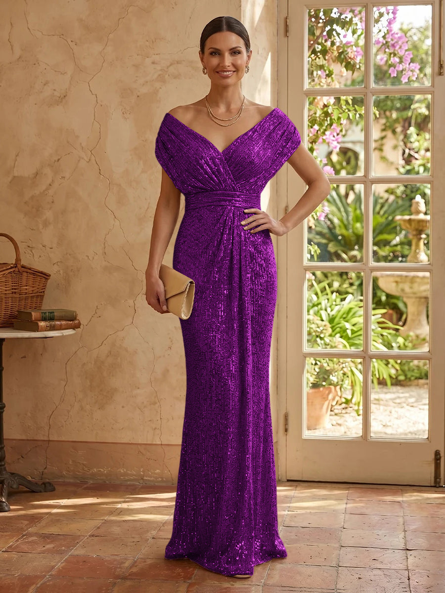 Sequin Mermaid V Neck Sleeveless Mother of the Bride Dresses