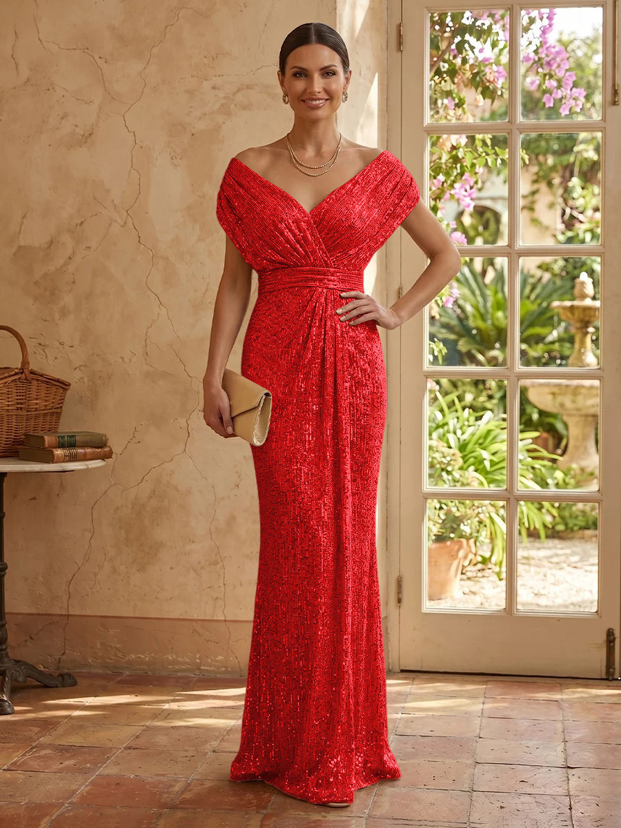 Sequin Mermaid V Neck Sleeveless Mother of the Bride Dresses