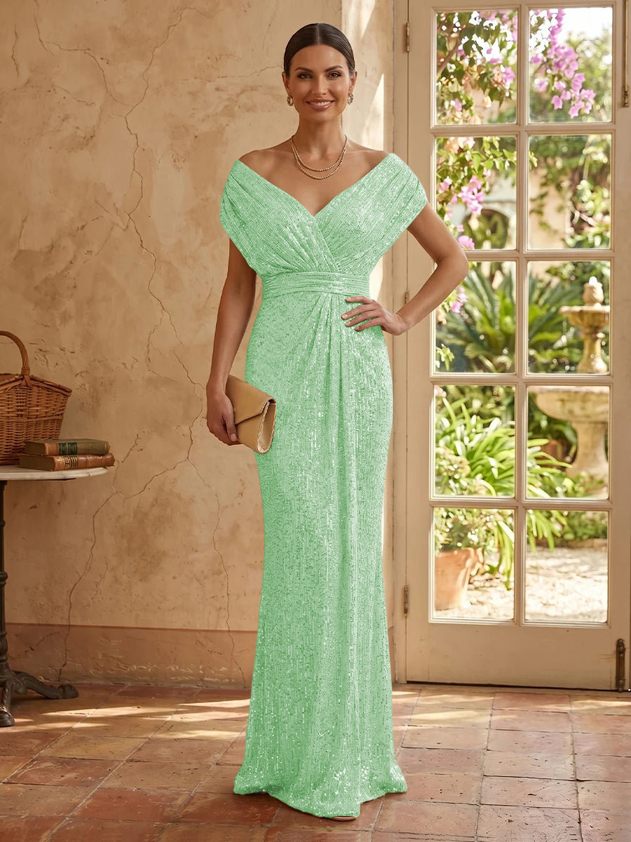 Sequin Mermaid V Neck Sleeveless Mother of the Bride Dresses