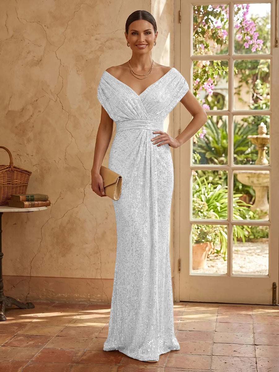Sequin Mermaid V Neck Sleeveless Mother of the Bride Dresses