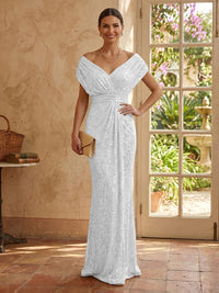 Sequin Mermaid V Neck Sleeveless Mother of the Bride Dresses