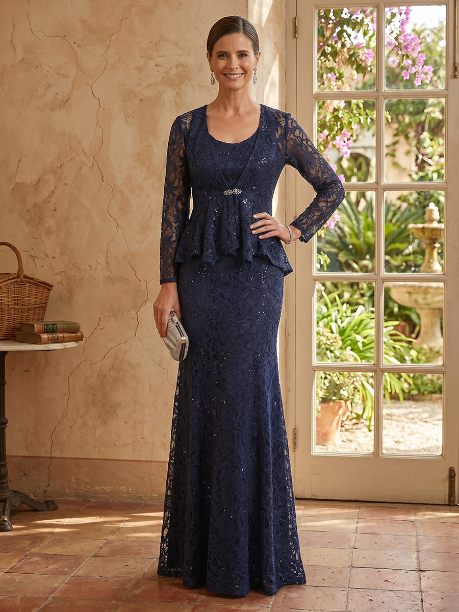 Mermaid Round Neck Long Sleeves Mother of the Bride Dresses with Jacket