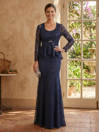 Mermaid Round Neck Long Sleeves Mother of the Bride Dresses with Jacket