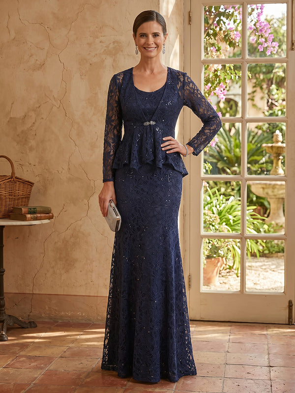Mermaid Round Neck Long Sleeves Mother of the Bride Dresses with Jacket