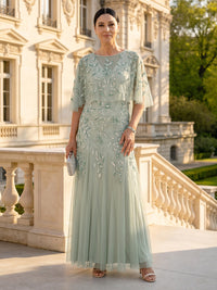 Lace A Line V Neck Sleeveless Long Mother of the Bride Dresses with Cape