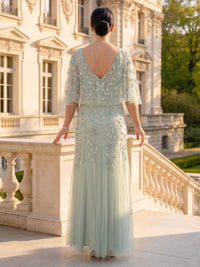 Lace A Line V Neck Sleeveless Long Mother of the Bride Dresses with Cape