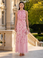Lace Sequin Sleeveless Halter Long Mother of the Bride Dresses