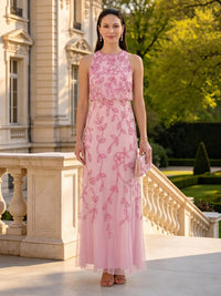 Lace Sequin Sleeveless Halter Long Mother of the Bride Dresses