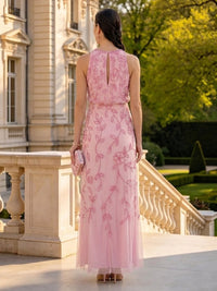 Lace Sequin Sleeveless Halter Long Mother of the Bride Dresses