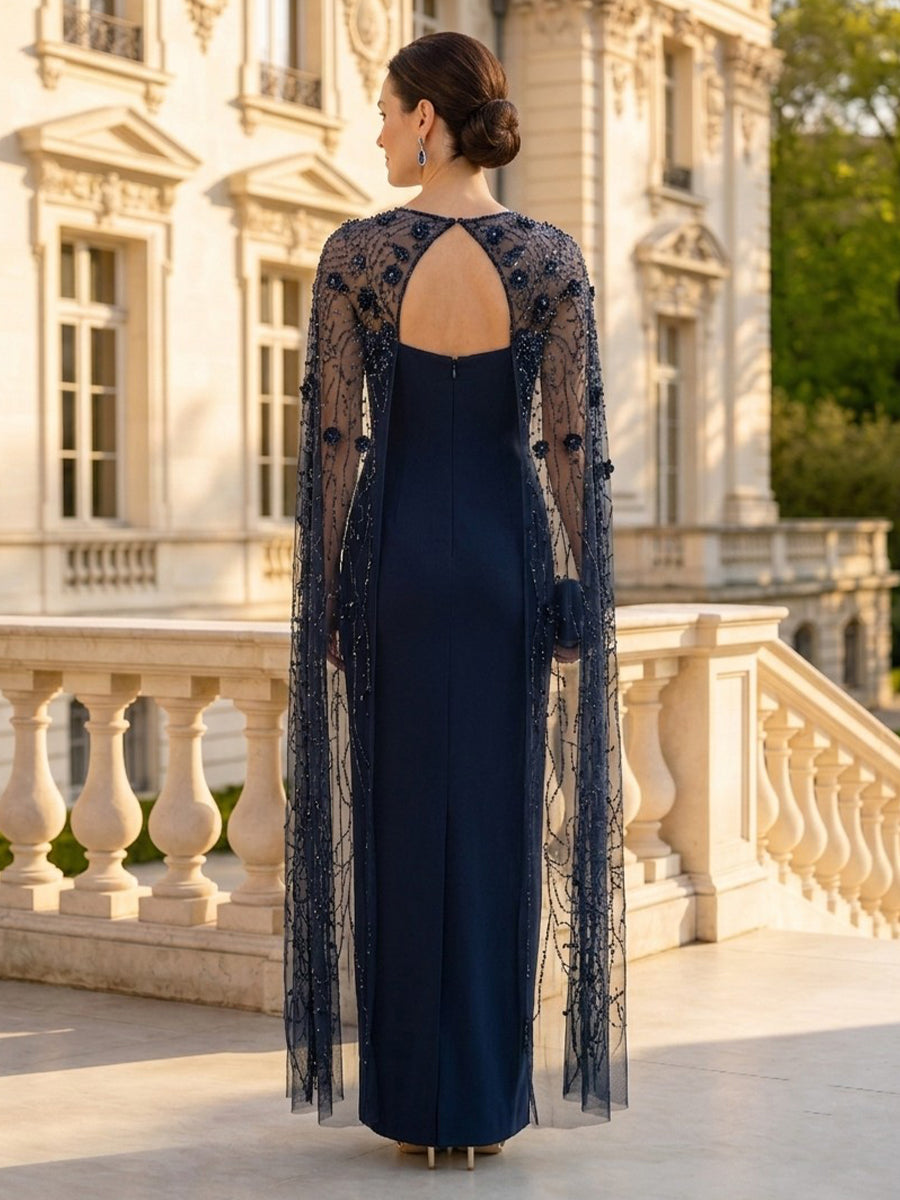 Satin Strapless Mermaid Long Mother of the Bride Dresses with Cape
