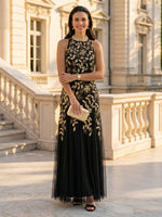 Lace Sequin Round Neck Mermaid Sleeveless Long Mother of the Bride Dresses