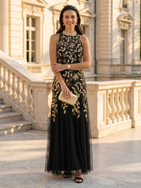 Lace Sequin Round Neck Mermaid Sleeveless Long Mother of the Bride Dresses