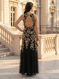 Lace Sequin Round Neck Mermaid Sleeveless Long Mother of the Bride Dresses
