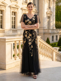 Lace Appliques V Neck Short Sleeves Mermaid Long Mother of the Bride Dresses