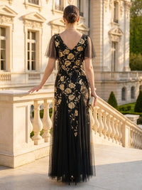Lace Appliques V Neck Short Sleeves Mermaid Long Mother of the Bride Dresses