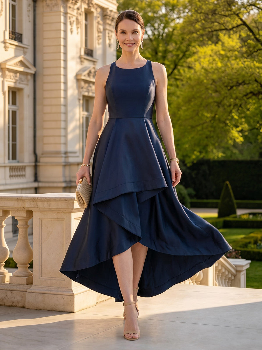 Satin Sleeveless Halter High Low Long Mother of the Bride Dresses