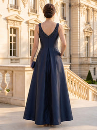 Satin Spaghetti Straps Sleeveless Long Mother of the Bride Dresses with Pockets