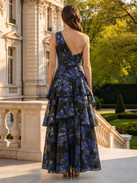 Floral Print One Shoulder Tiered Long Mother of the Bride Dresses